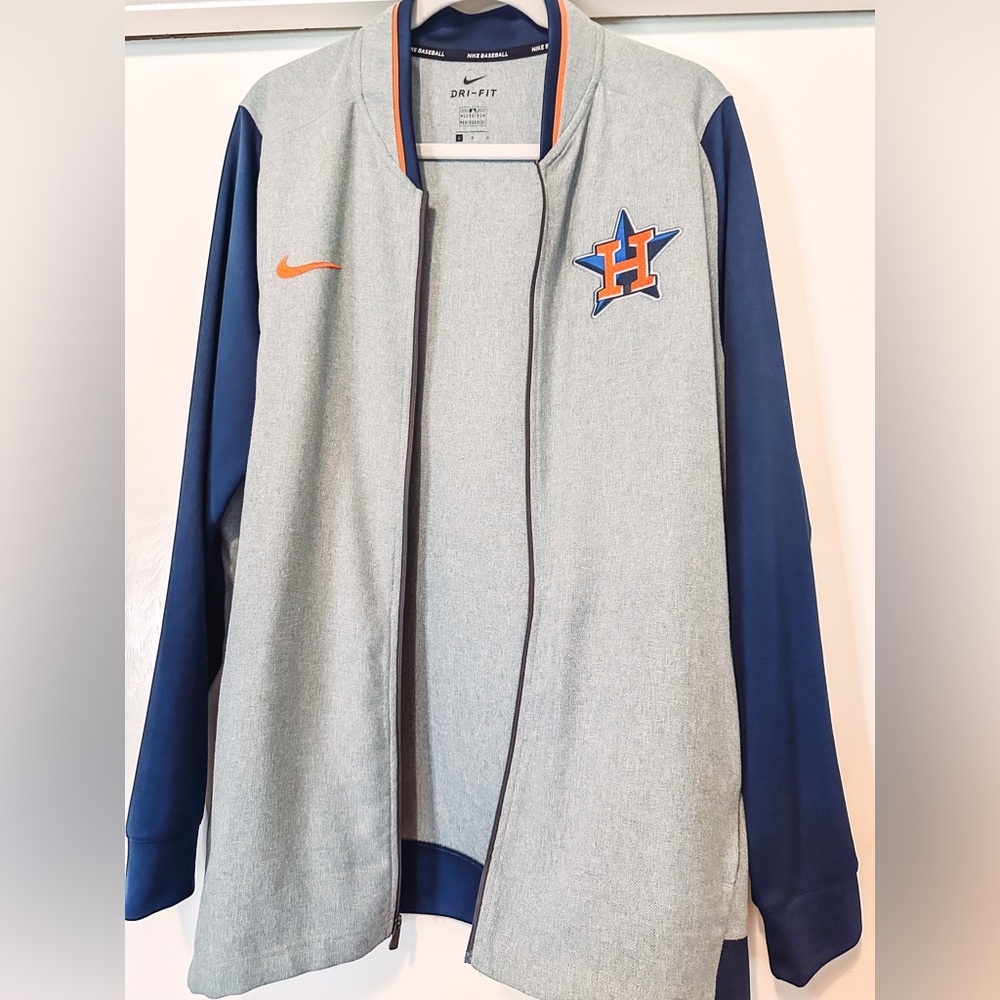 Men's Houston Astros Nike Dry-Fit Gray Blue Game Performance Full Zip Jacket - Picture 10 of 14